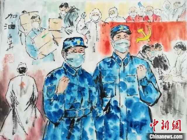 《加油》 受访者供图 浙江台州“老宅男”:60多天为逆行者“画像”90多幅